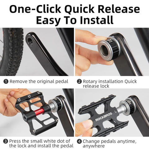 ROCKBROS MTB Bicycle Pedals - Quick Release, Rainproof, Non-slip Design for Road and Mountain Biking