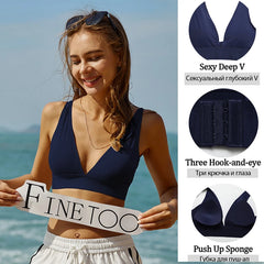 FINETOO Women Deep V Push Up Wireless Bra