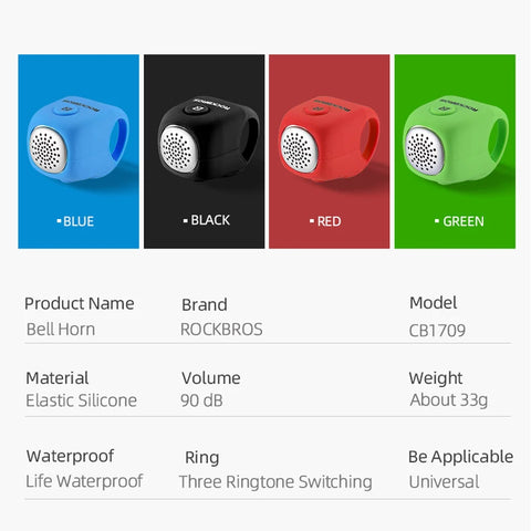 ROCKBROS Electric Cycling Bell - 90 dB Horn, Rainproof MTB Bicycle Handlebar Accessory