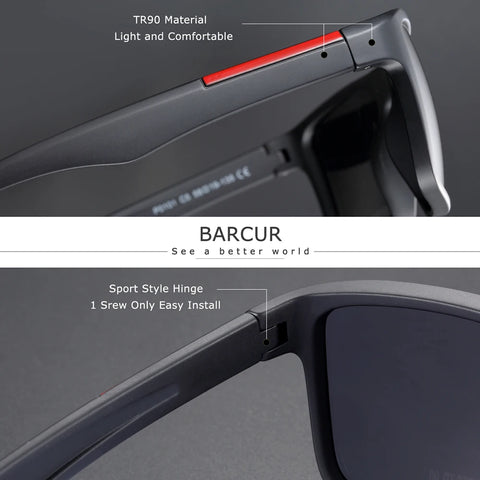 BARCUR TR90 Ultraleichte polarisierte Sonnenbrille – Vintage Square UV400 Unisex-Brille