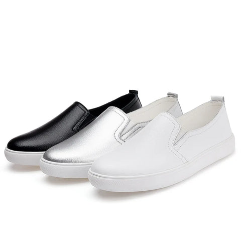 WOIZGIC Women's Genuine Leather White Loafers