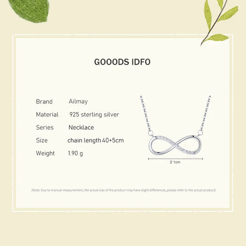 Ailmay 100% 925 sterling zilveren oneindige liefdeshanger ketting 