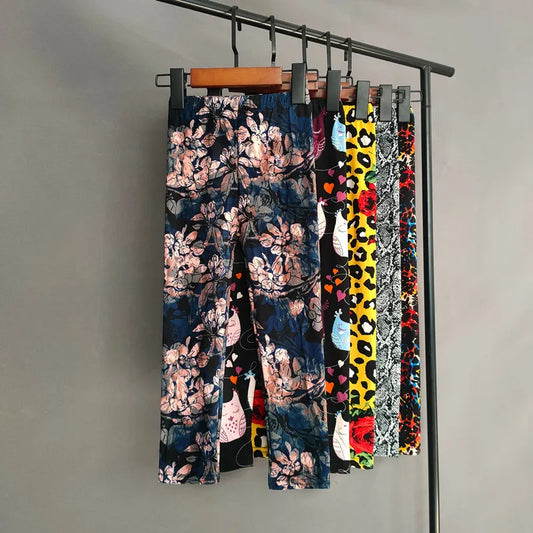 Cute Flower Print Girls Leggings