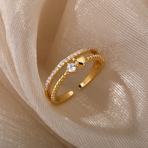 Zircon Heart Rings for Women - Double Stackable Bridal Sets & Engagement Jewelry