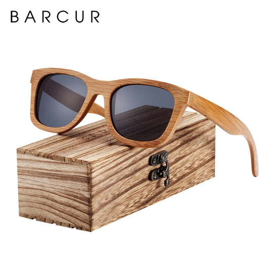 BARCUR Retro Bamboe Gepolariseerde Zonnebril – Handgemaakte Houten UV400 Unisex Zonnebrillen