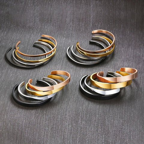 Stylish 3-10MM Cuff Bracelets for Men & Women - Gold, Silver, Black Stainless Steel Bangles
