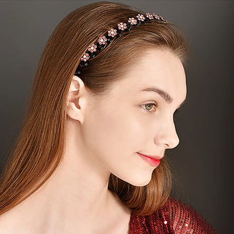Non-Slip Rhinestone Flower Hairbands - Elegant Pearl Hair Accessories for Women