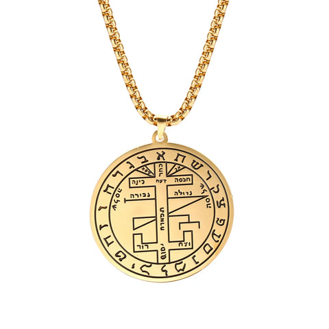 Skyrim Brave Warrior Talisman Pendant Necklace - Solomon Amulet in Stainless Steel with Golden Chain