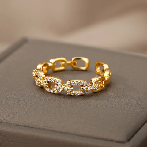 Classic Twist Chain Open Rings for Women - Zircon Stainless Steel Geometric Couple Ring