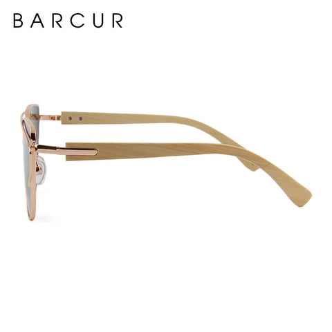 BARCUR Bamboo Cat-Eye Polarisierte Sonnenbrille – Luxuriöse Damen-Sonnenbrille mit Metallrahmen und UV400-Schutz, inklusive Geschenkbox