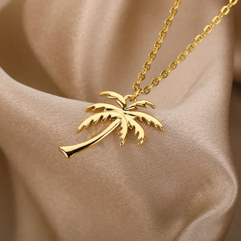 Coconut Palm Tree Necklace for Women – Dainty Stainless Steel Palm Necklace – Bohemian Jewelry for Summer Ocean Beach Accessories