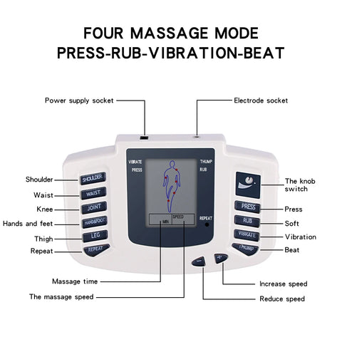 Full Body TENS Muscle Electro Stimulator EMS Acupuncture Therapy Massage with 16 Pads - Complete Physiotherapy System
