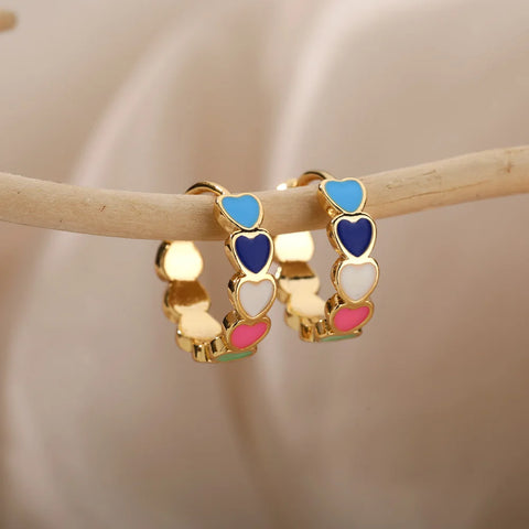Colorful Heart Earrings for Women - Stainless Steel Enamel Metal Heart Studs | Perfect Gift for Valentine’s Day