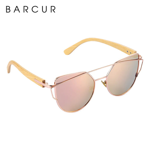 BARCUR Bamboo Cat-Eye Polarisierte Sonnenbrille – Luxuriöse Damen-Sonnenbrille mit Metallrahmen und UV400-Schutz, inklusive Geschenkbox