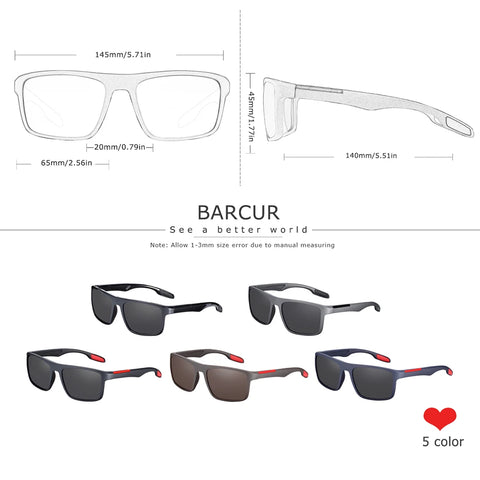 BARCUR TR90 Ultraleichte polarisierte Sonnenbrille – Vintage Square UV400 Unisex-Brille