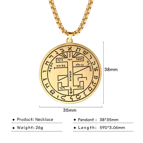 Skyrim Brave Warrior Talisman Pendant Necklace - Solomon Amulet in Stainless Steel with Golden Chain