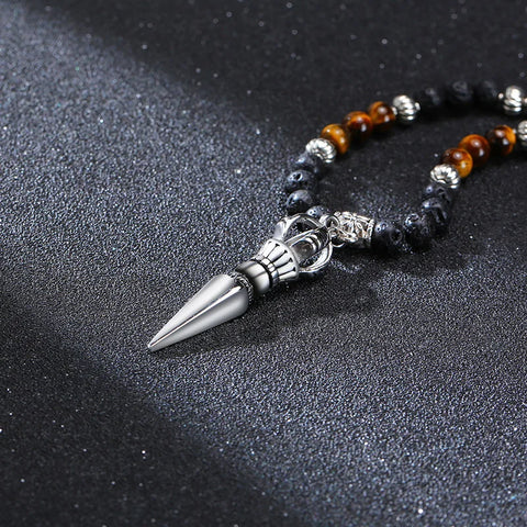 Tibetan Buddhist Phurba Kilaya Magic Dagger with Tiger’s Eye Lava Stone Necklace for Men