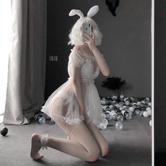 Kawaii Lace Nightdress Lingerie Pajamas Set for Women