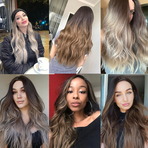 EASIHAIR Long Brown Ombre Synthetic Wigs for Women - Natural Wavy Cosplay Wig