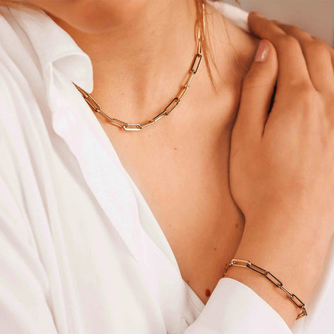 eManco Hot Fashion Paperclip Link Chain Necklace - Stainless Steel Gold Color for Women and Men
