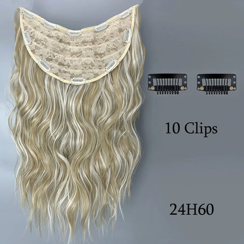 Synthetic U-Shaped 10 Clip In Hair Extension 22 Inch Wavy Black Blonde