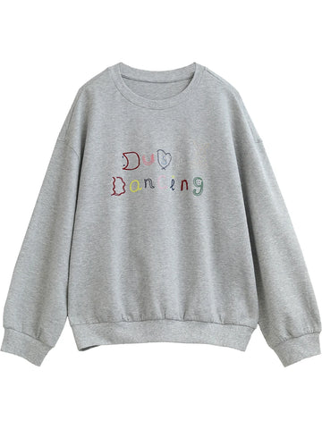 CHIC VEN Dames Sweatshirts Lange Mouw O Hals Los Casual Nieuw Geborduurd Letter Dames Pullover Top Lente Herfst 2025 