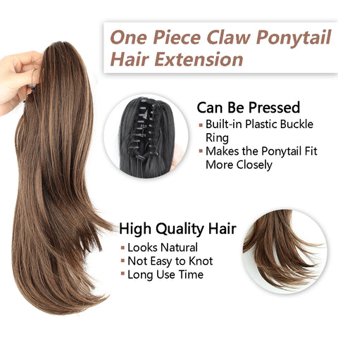 AZQUEEN Synthetic Long Wavy Ponytail Hair Extensions - Brown Black - 18 Inch