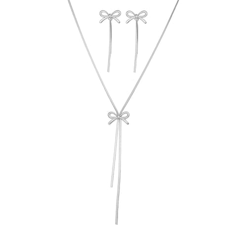 DGIDDK Stainless Steel Necklace - Delicate Bow Tassel Collar Chain for Women
