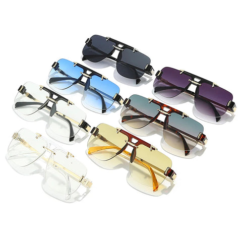 SHAUNA Vierkante Randloze Zonnebril – Heldere Oceaan Gradiënt Lens UV400 Unisex Retro Rivet Shades