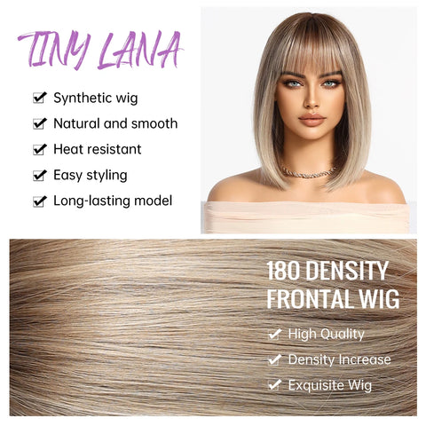 Light Brown Blonde Synthetic Wigs with Bangs - Short Bob for Daily Use, Cosplay, and Halloween | Heat Resistant