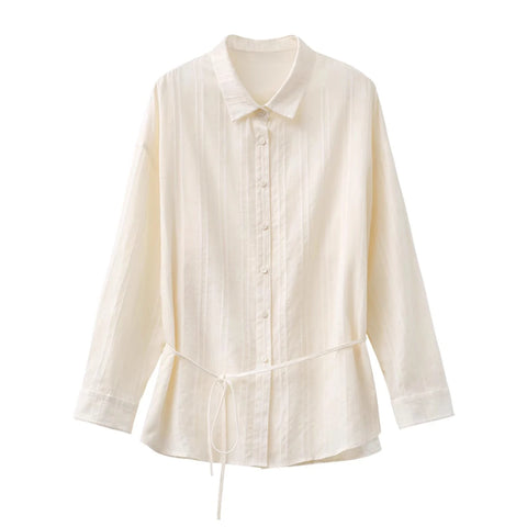CHIC VEN Women Cotton Striped Waist Shirt