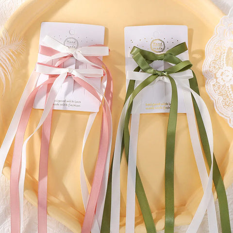 2Pcs Korean Lace White Bow Ribbon Hair Clip - Delicate Bowknot Hairpins for Women