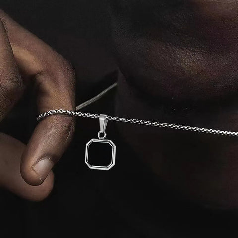 Stylish Men's Black Enamel Necklaces - Stainless Steel Geometric Square Pendant Jewelry