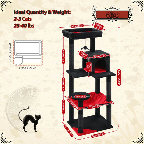 Gothic Cat Tree for Indoor Cats with Large Hammock and Scratching Posts