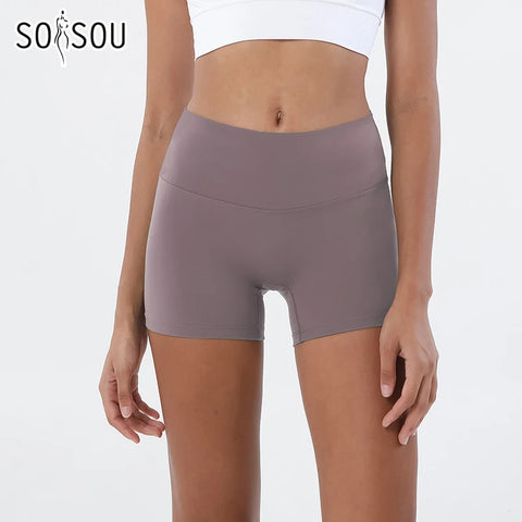 SOISOU Nylon Gym Shorts voor Dames – Ademende Fiets- &amp; Yoga Shorts met Hoge Taille (2-pack)