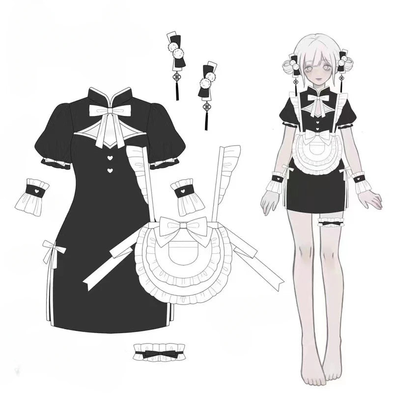 Retro Cheongsam Anime Maid Halloween Cosplay Costume