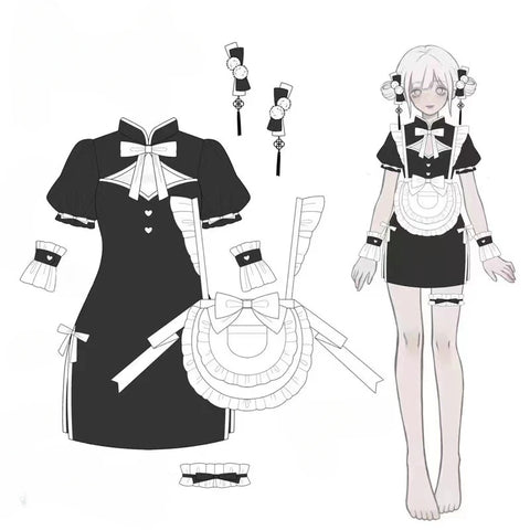 Retro Cheongsam Anime Meid Halloween Cosplay Kostuum 