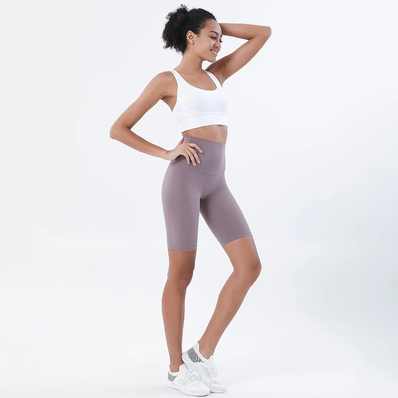 SOISOU Nylon Women's High Waist Gym Shorts - Breathable & Comfortable