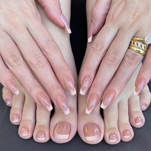Set van 48 stuks nagels met een opdruk - modieuze Franse ballerina-tips