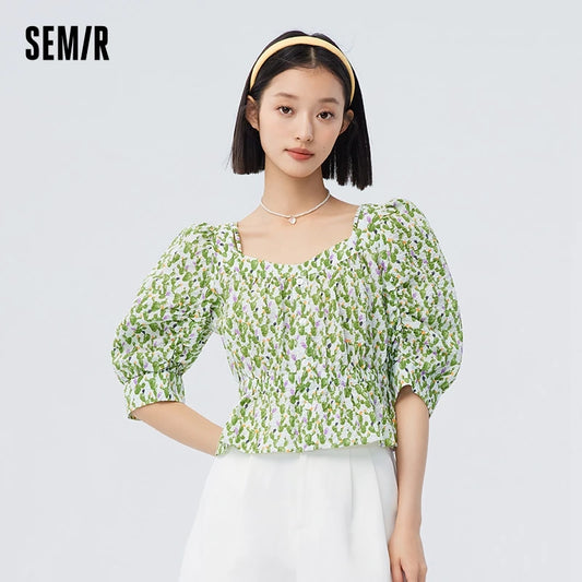 Semir Dames Blouse met Korte Mouwen - Vintage Katoenen Shirt 