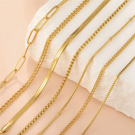 Skyrim Stainless Steel Gold Color Chain Necklace for Women – Minimalist Cuban Paperclip Twisted Snake Chain Fashion Jewelry
