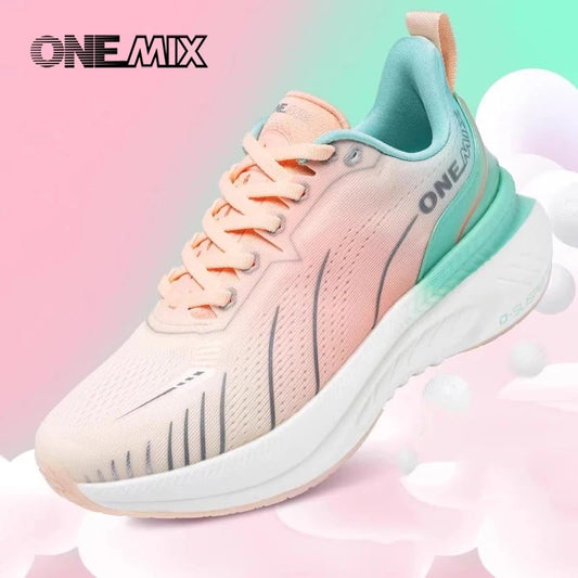 ONEMIX Women's Black Breathable Running Sneakers - Stylish Pink Fashion Sports Shoes with Free Shipping