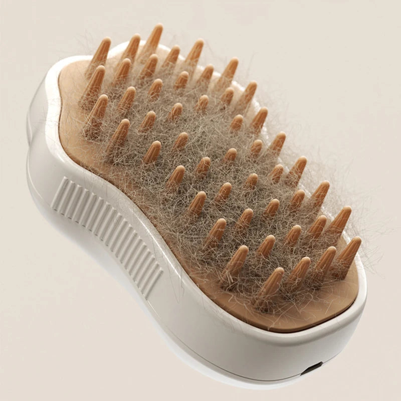 3 in 1 Electric Steam Brush for Dogs and Cats - Grooming Tool with Spray and Massage Features