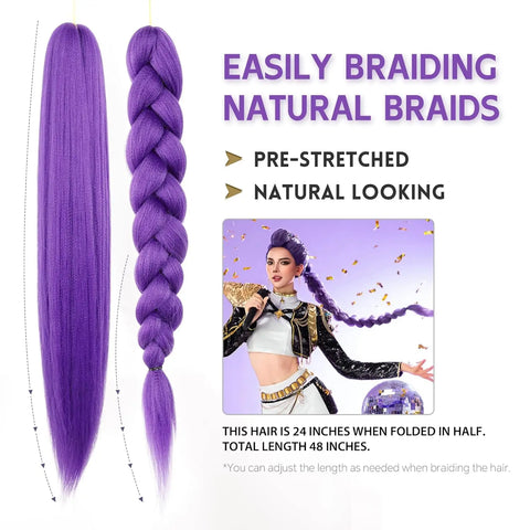 Long Purple Braiding Hair - Pre-Stretched Synthetic Extensions for Stunning Styles