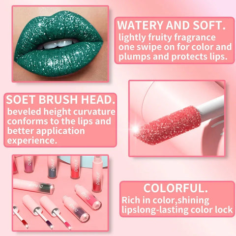 18 Color Diamond Glitter Lip Gloss - Waterproof Long Lasting Matte Liquid Lipstick for Women