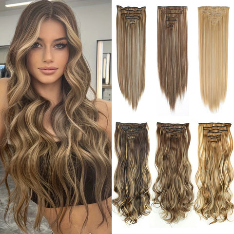 7Pcs/Set 16 Clips Hair Extension - Black Ombre Long Straight Hair