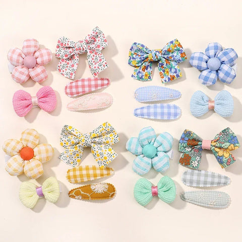 Set van 5 mini-haarspeldjes voor babymeisjes - schattige bloemenstrik, konijnenprinsesjeshaarspelden voor peuters