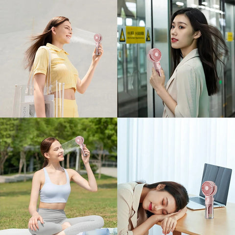 Portable Water Mist Fan - Mini Handheld USB Charging, 4 Speeds, Neck Spray Fan