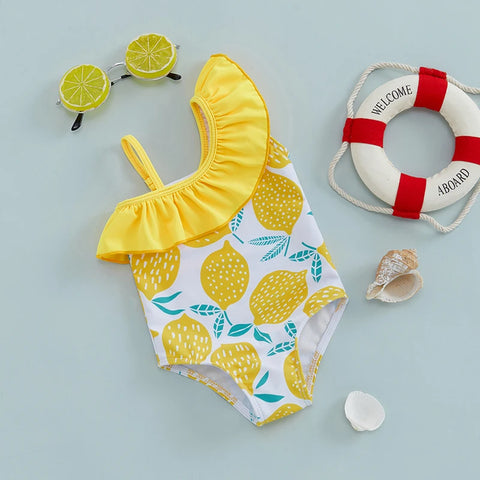 Tregren Girls Lemon Print Summer Swimsuit