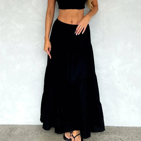 Hirigin Dames Boho Lange Rok - Y2K Hoge Taille Ruffle Geplooide Maxi Rok